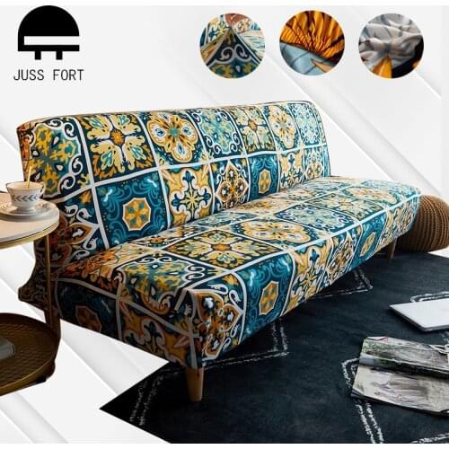 160-190cm Armless Sofa Bed Cover Without Armrest Stretch Folding Couch Printed Slipcovers Furniture Decoration Bench Beds Covers