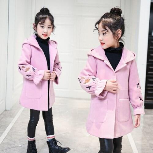 Baby Autumn Winter Girl Wool Hooded Flower Coat Children Girl Warm Coat Princess Fashion Thick Girls Outerwear Jackets Clothing