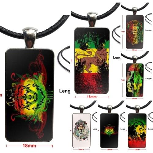 For Men Women Design Fashion Vintage Glass Women Rectangle Necklace Pendants Bob Marley Rasta Lion Reggae