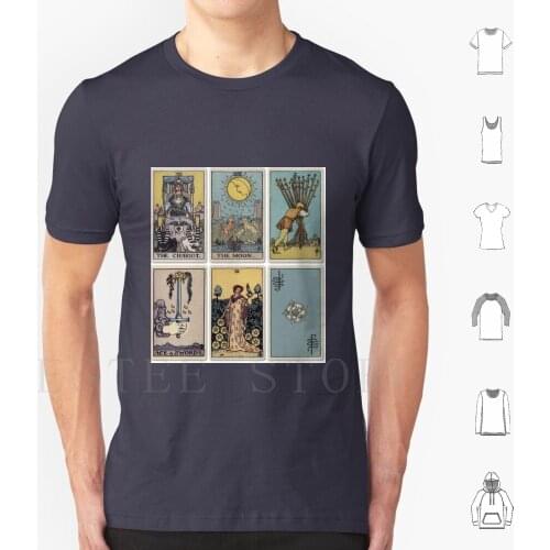 6 Tarot Card T Shirt Men Cotton 6xl Tarot Rider Waite Chariot Moon Luna Ace Of Swords Nine Of Pentacles Ten Of Wands Wands