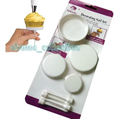 Hot-sale 4 Pcs Cake Flower Nails Set Handle Cupcake Icing Cream Sugarcraft Decorating Tool Fondant baking mold