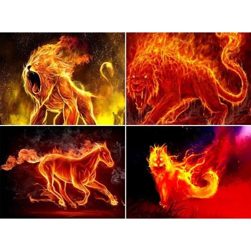 Flame Cute Animal DIY 5D Diamond Painting Full Round Drill Diamond Painting Crafts Home Decoration Hanging Painting Gift 40x30cm