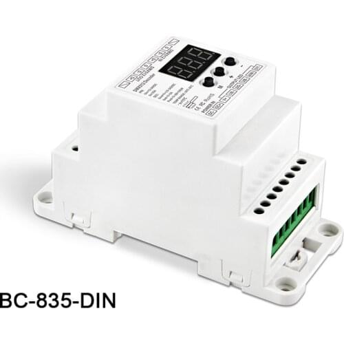 BC-835-DIN DC12-24V input 5A*5CH output, DIN Rail 5CH CV PWM DMX512/1990 Decoder controller for led strip light lamp