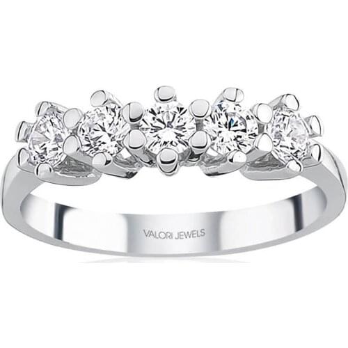 Valori Jewels 1 Carat, Zirconia White Round Gemstone, Rhodium Plated, Five Stone Ring