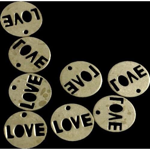 Brass 14*0.8mm hollow LOVE fashion flat single hole disc pendant round bracelet listing for making jewelry accessories