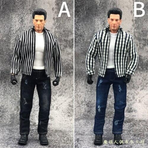 1/12 Male Soldier Clothes Trend Plaid Shirt Jeans Toy suit 6 inch Action Figure Doll