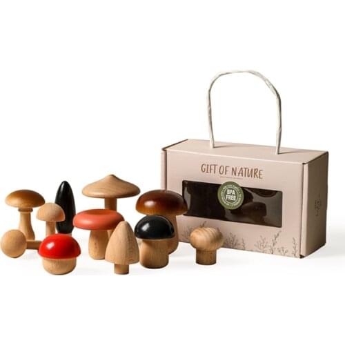 11Pcs Children Wooden Toy Mushroom Set Baby Montessori Educational Toys Building Block Food Safety Grade Baby Grasp Kids Gifts