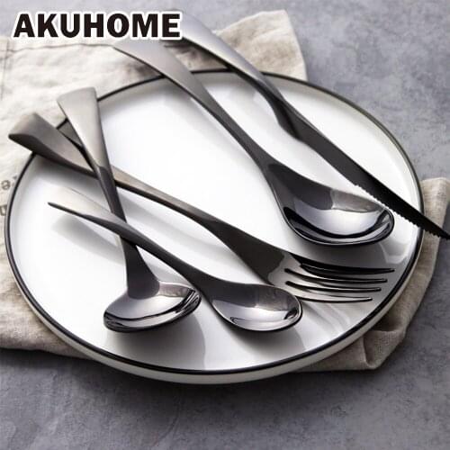 Black Gold Thick Stainless Steel Cutlery Sets Stylish Beef Knife Simple And Creative Fork European Salad AKUHOME