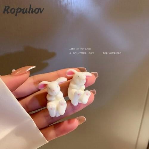 ROPUHOV 2021 New Korean Trendy Jewelry 925 Silver Needle White Rabbit Earrings Female Cute Simple Cartoon Earrings Earrings