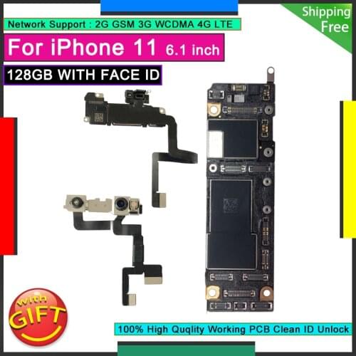 Original Motherboard For IPhone 11 128GB WITH FACE ID Free iCloud Logic Board Factory Unlocked Mainboard Good Working Plate