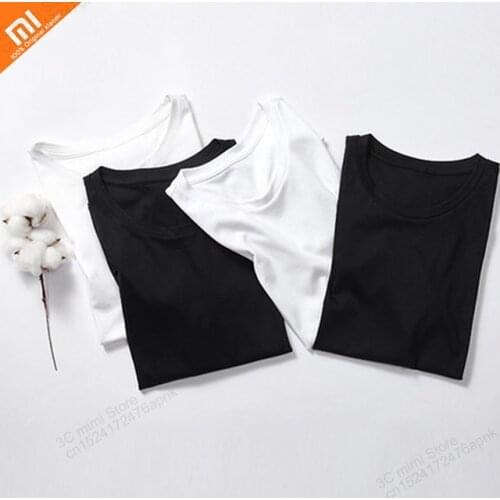 Original xiaomi mijia mens cotton T-shirt spring bottoming shirt white compassionate solid color T-shirt smart home