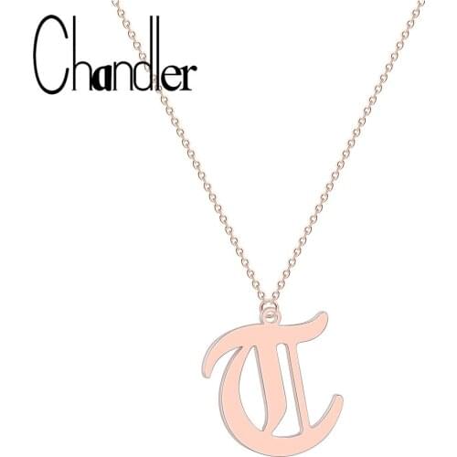 Chandler Old English Nameplate Necklace Letter T Choker Stainless Steel Name Necklaces & Pendants Romantic Gift