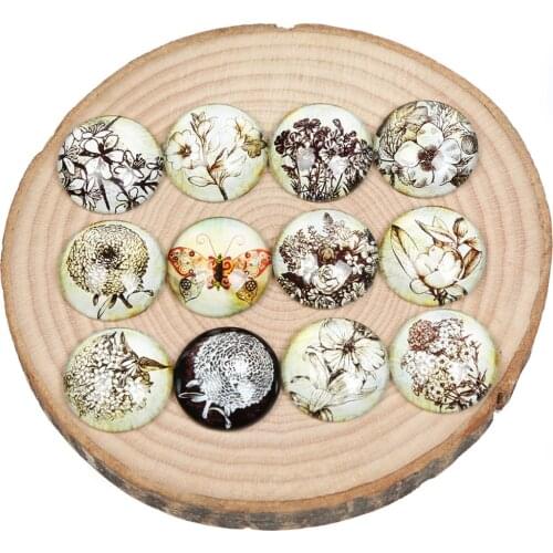 Reidgaller mix vintage flower butterfly design photo round glass cabochons 10mm 12mm 14mm 18mm 20mm 25mm diy jewelry findings