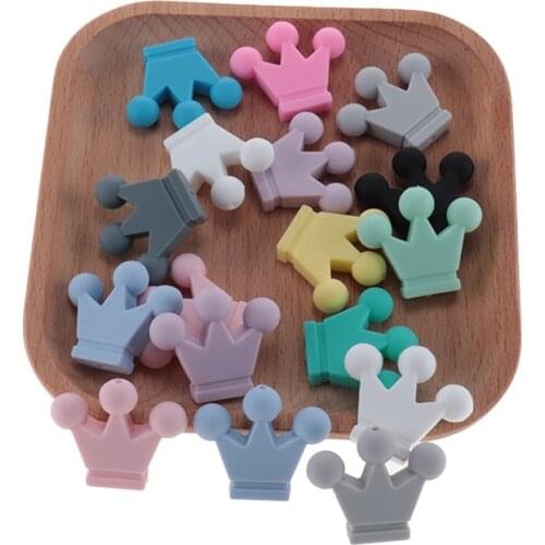 50pcs Silicone Crown Beads Baby Teething Silicone Beads Baby Pacifier Chain Accessories Baby Goods Chewing Beads Molar BPA Free