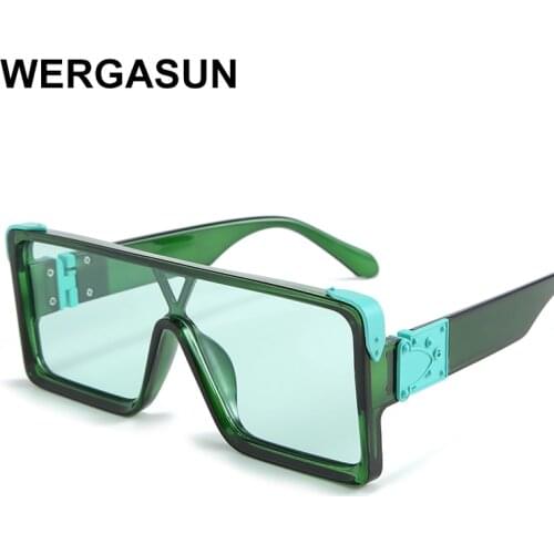 WERGASUN New Luxury Brand Sunglasses Men Vintage rectangle Sun Glasses Women One Piece Square Shades Male Driving
