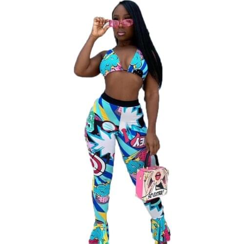 Tie Dye Beach Holiday Party And Club Two Piece Outfits For Women Stacked Pants Best Match Bra Top Sexy Cool Girl Trousers