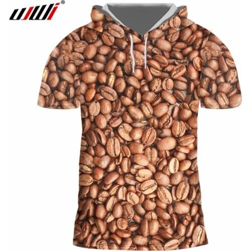 UJWI Man Favorite Coffee beans Hooded Tshirt 3D Creativity food T-shirt Best Selling Casual Printed Tee Shirt Wholesale