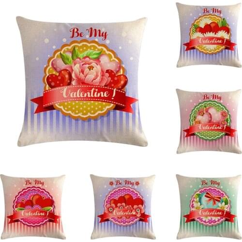 Be My Valentine Decoration Linen Pillow Cover for Couple Red Heart Shape Flower Background Cushion Cover Home Sofa Car ZY856