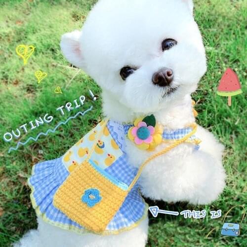 Lattice Pet Dog Clothes Summer Cute Duck Pattern Dogs Dress Lace Sling Skirt For Small Dogs Girl Puppy Chihuahua Ropa Perro