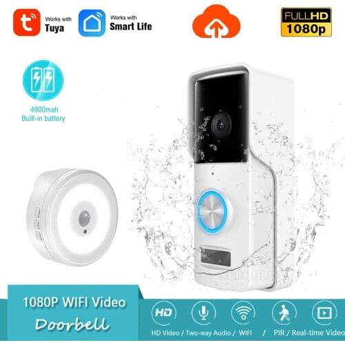 Tuya Smart HD 1080P Video Doorbell Built-in battery 4800mah Camera Outdoor IP65 Waterproof Wireless intercom FIR IR night vision