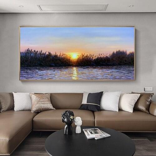 Handmade High Quality Mural Art Pond Canvas Living Room Abstract Oil Painting
