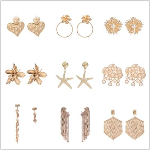 JURAN ZA Vintage Metal Flower Dangle Earrings For Women Gold Color Heart Statement Earrings Female Boho Brincos Wedding Jewelry