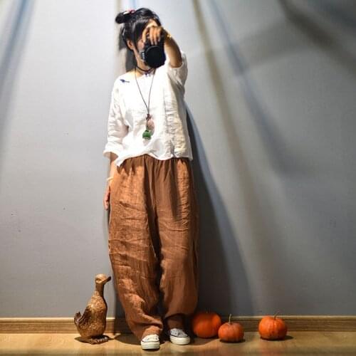 Women Loose Solid Color Elastic Waist Linen Pants Ladies Vintage Flax Pants Trousers Female 2020 Summer Autumn Pants