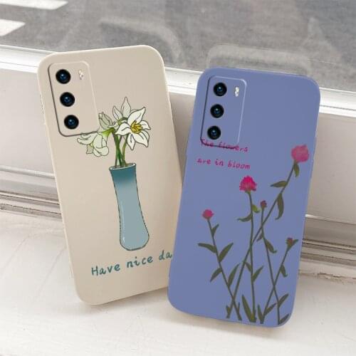 Flowers Liquid Silicone Case For Huawei P40 P30 P20 Pro Lite Mate 40 30 20 Pro Lite P Smart 2021 Y7A Soft Phone Cover Case