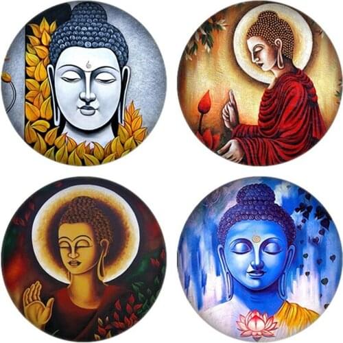 10pcs/lot Buddhist Buddha Painting Round Glass Cabochon & Glass Dome Beads Demo Flat Back Making Jewelry Findings BH003