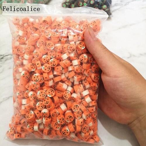 1000pcs 10mm Halloween Pumpkin Beads Polymer Clay Beads Polymer Clay Spacer Loose Beads For Necklace DIY Bracelet Accessories