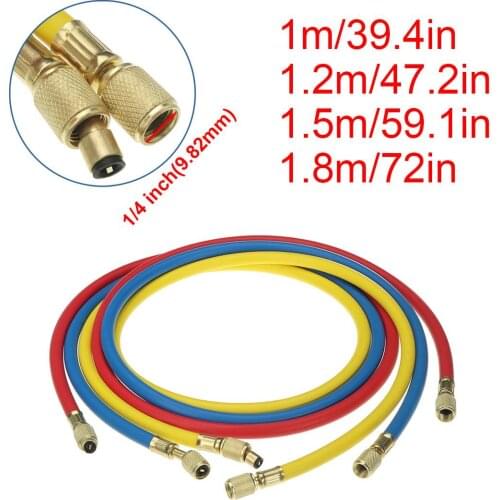 3PC 1/1.2/1.5/1.8m Air Conditioning Fluoride Tube Car Conditioner Refrigerant Manifold 1/4 Inch Air Condition Hose for R134a R22