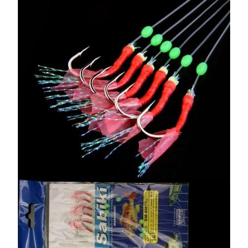3bags Luminous Soft Shrimp Fishing Hooks Lure Simulated Fish Skin String Hooks Bait Sabiki Rig For Sea Bass Fishing 1bag=6pcs