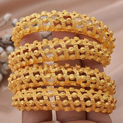 4pcs Dubai Bangle For Women Indian Bracelet Africa Ball Jewelry Gold color Bangle&Bracelet Ethiopian Wedding Bride Jewelry