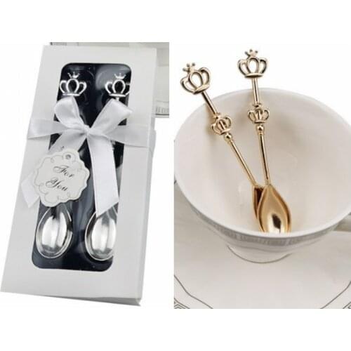 50Pcs=25Sets/lot) Wedding Party Favors for guests of Crown Coffee Spoons For Baby Decorations and Baby reception party gifts