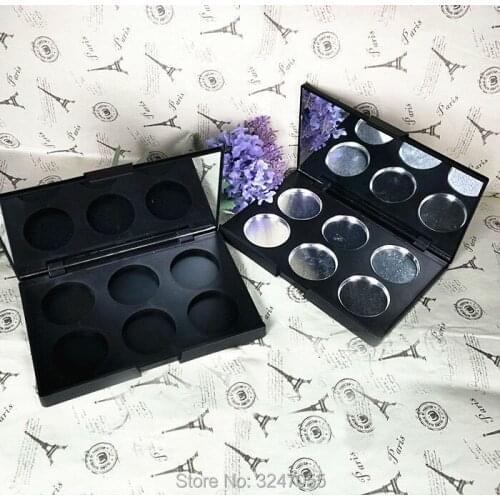 6pcs/lot 6grids 36.5mm High Class Women Makeup Tools, DIY Matte Black Elegant Eyeshadow Powder Compacts, Blusher Packing Case