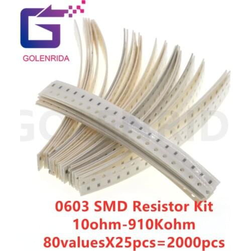 80valuesX25pcs=2000pcs 0603 10ohm-910Kohm SMD Resistor Kit Assorted Kit 1% component diy samples kit