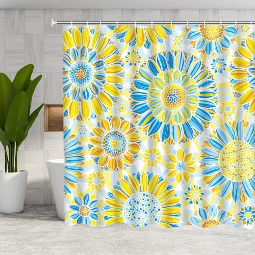 Abstract Sunflower Shower Curtain Watercolor Yellow Blue Flower Bathroom Curtain Fabric Bathroom Accessories Polyester