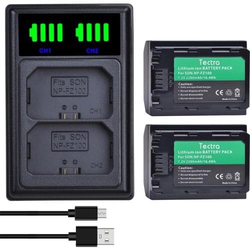 2x2280mAh NP-FZ100 NPFZ100 NP FZ100 Li-ion Batteries+LED Dual USB Charger for Sony NP-FZ100,BC-QZ1,Sony a9,a7R III,a7 III,A6600