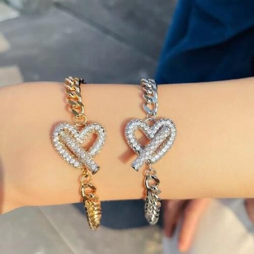 Trendy Luxury Stackable Heart Bracelet For Women Wedding Full Cubic Zircon Crystal CZ Dubai Silver Color Party Bracelet HXB010