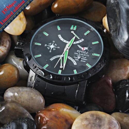 Epozz Mens Watch Quartz Watch Sport fashion Hours Black Dial Auto Date Big Crown Japan Movement Waterproof 3ATM Stainless Steel