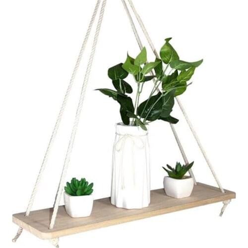 Wooden Swing Home Decor Hanging Rope Wall Mounted Shelves Decoration Nordic Flower Pot Rack Household Sundries Organizer Tray