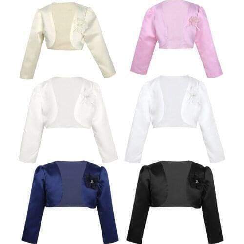 Kids Jackets Girls Baby Children Long Sleeves Bolero Jacket Shrug Short Cardigan Coats Wedding Party Flower Girl Dress Cover Up