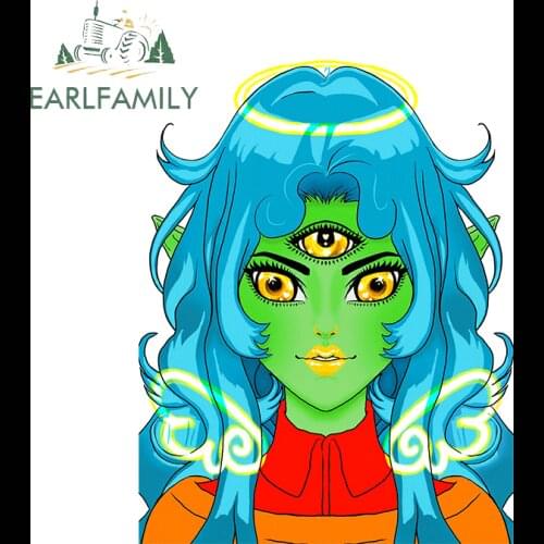 EARLFAMILY 13cm x 10.1cm For Alien Angel Babe Car Accessories Stickers Cartoon Decal Waterproof Sunscreen for VAN JDM RV