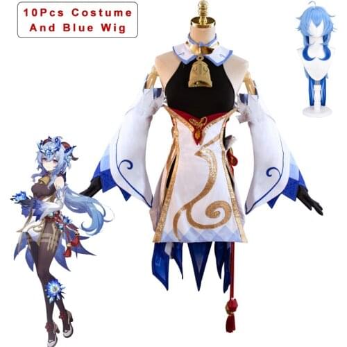 Genshin Impact Cosplay Ganyu Cosplay Costumes Dresses Bluey Wig Horn Hair Fancy Dress Women Uniforms Sexy Sets Accessories Props