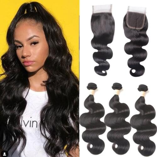 Hairmoda Peruvian Hair body Wave 3 Bundles With Closure Human Hair Bundles With Closure Lace Remy Human Hair Extension
