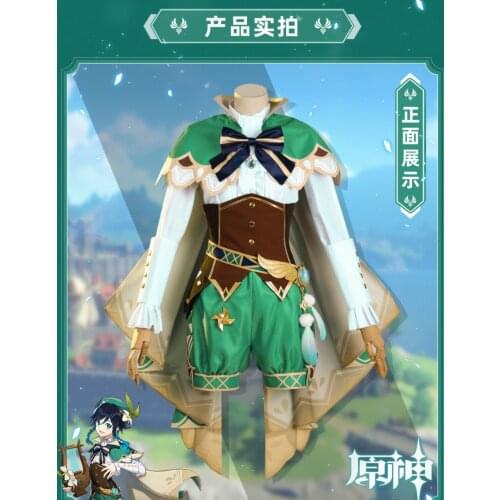 Game Genshin Impact Cosplay Anime Wig Accessories Project VENTI Costume Womens Cloak Shirt Pants Socks