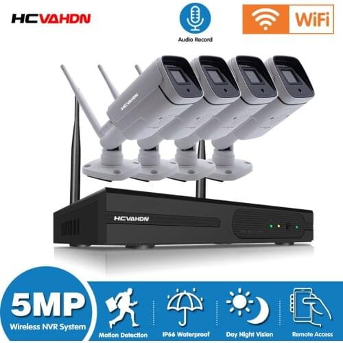 WIFI IP Bullet Camera 5MP 4CH NVR Wireless CCTV Security System Kit Infrared 4PCS Wireless Camera With WIFI Remote Viewing H.265