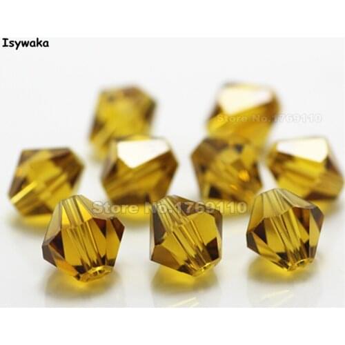Isywaka 38pcs Golden Color 8mm Bicone Austria Crystal Beads charm Glass Beads Loose Spacer Bead for DIY Jewelry Making