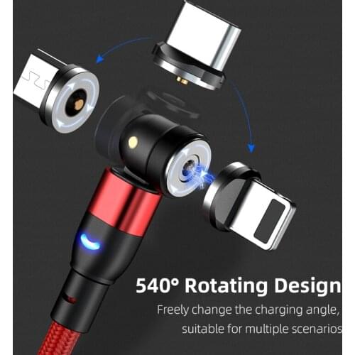 Nylon Braided 1M 2M 540 degreen rotate Magnetic charging cable with Moon Shape LED indicator for IOS /Android or type C devices