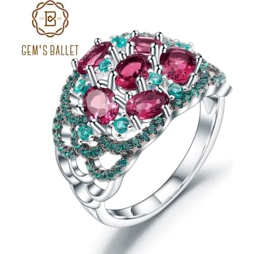 GEMS BALLET Solid 925 Sterling Silver Art Deco Ring 2.30Ct Natural Rhodolite Garnet Birthstone Rings For Women Fine Jewelry